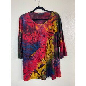 Creation Vibrant Abstract Womens Tunic Top size Large Stretch Artsy Lagenlook